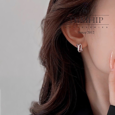 Khuyên Tai Nụ HimHip Chữ X Cá Tính HKCC Đính Đá Phale Tím 1x1.5cm