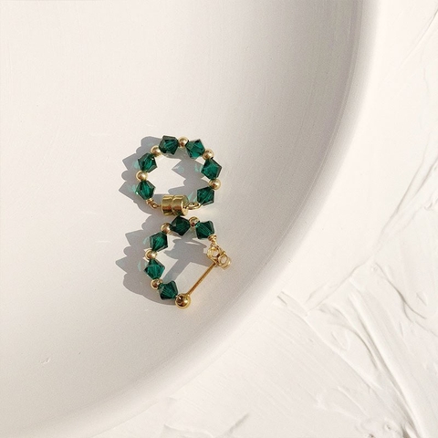 Khuyên Tai Ngắn HimHip Vòng Tròn Xanh Lá Thanh Lịch HKCC Đính Đá 0.4x1.5cm