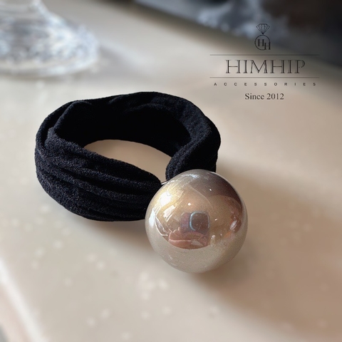 Dây Buộc Tóc HimHip Phối Vải Nhung Mix Hạt Giả Trai Thanh Lịch - Đen