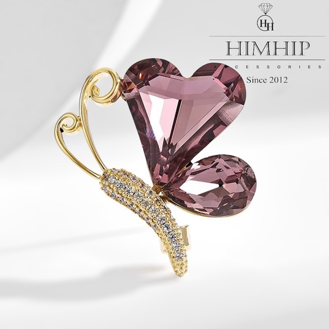 Trâm, Ghim Cài Áo HimHip Bướm Cánh Trái Tim Đáng Yêu HKCC Đính Phale 2*2,8cm