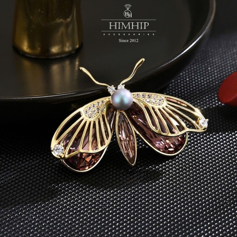 Trâm, Ghim Cài Áo HimHip Bướm Cánh Đôi Sang Trọng HKCC Mix Trai 3*4cm