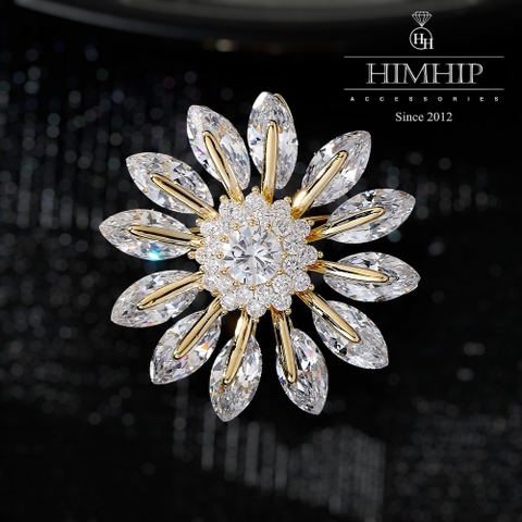 Trâm, Ghim Cài Áo HimHip Hoa Hướng Dương Rung Rinh Thanh Lịch HKCC Đính Phale 3,3cm - Trắng