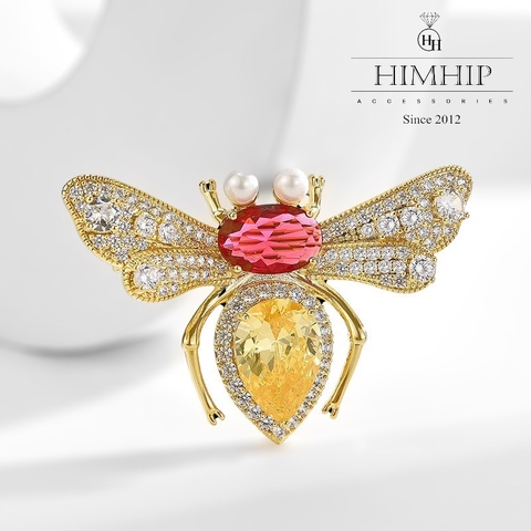 Trâm, Ghim Cài Áo HimHip Con Ong Phale Vàng Sang Trọng HKCC Mix Trai 3*5cm