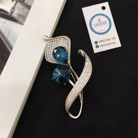 Trâm, Ghim Cài Áo HimHip Hoa Vân Môn Sang Trọng HKCC Đính Đá Sapphire 3*5,5cm