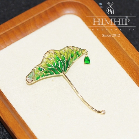 Trâm, Ghim Cài Áo HimHip Lá Sen Quý Phái HKCC Đính Phale 4,5*5cm