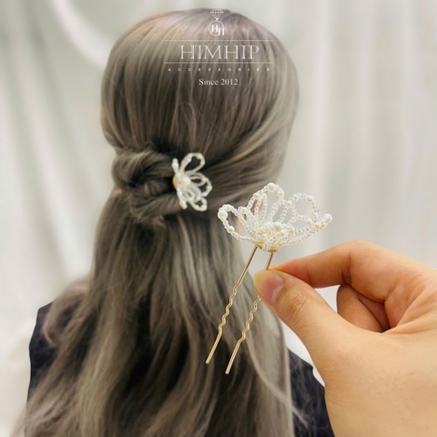Trâm Cài Tóc HimHip HKCC Bạch Mai Kết Châu Thanh Lịch 10cm Kèm Hộp Phụ Kiện Áo Dài