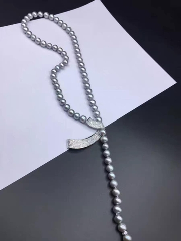 [Thiết Kế] Vòng Cổ HimHip Tinh Thể Ngọc Trai 8Li Mặt Xoắn Đính Phale Sang Trọng 55-60cm