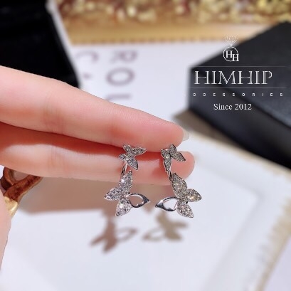 Khuyên Tai Ngắn HimHip Đôi Bướm Trắng Nhẹ Nhàng HKCC Đính Phale 2.5x1.5cm