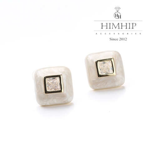 Khuyên Tai Nụ Hợp Kim Cao Cấp Hình Vuông Phối Đá Sang Trọng 1.2*1.2cm