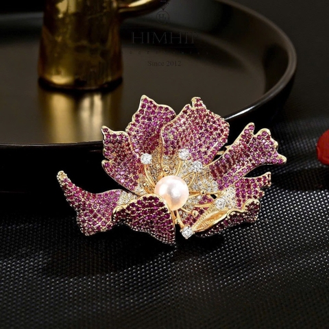 Trâm, Ghim Cài Áo HimHip Hoa Lan Nụ Trai Thật Sang Trọng HKCC Đính Phale 3,5*6cm