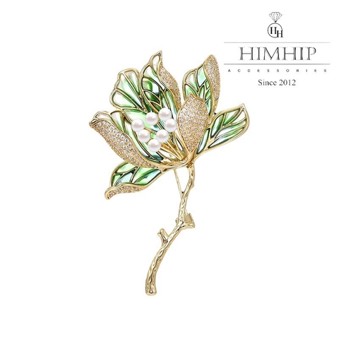 Trâm, Ghim Cài Áo HimHip Hoa Mộc Lan Sang Trọng HKCC Đính Phale 4*6cm