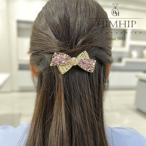 Kẹp Bấm HimHip HKCC Đính Phale Nơ Chéo Sang Trọng 3x7cm