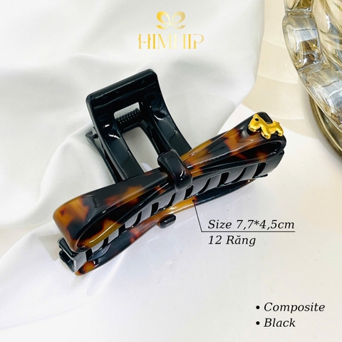Kẹp Càng Cua HimHip Composite Nơ Nâu Loang Gắn Charm Ngựa Nhỏ 12 Răng 7.7x4.5cm