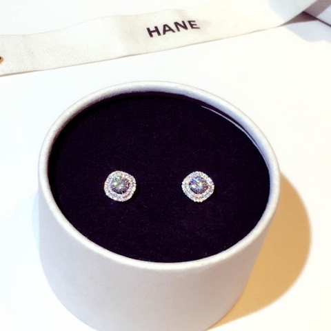 Khuyên Tai Nụ HimHip Mặt Đá Vuông Sang Trọng HKCC Đính Phale 1cm