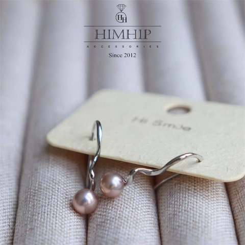 Khuyên Tai Ngắn HimHip HKCC Xoắn Sợi 2.2cm Phối Nụ Trai Thật 5mm