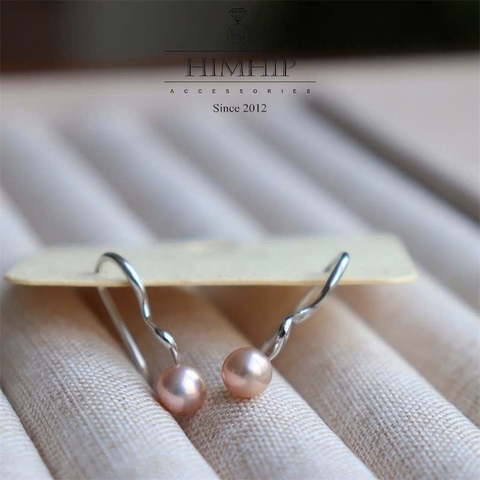 Khuyên Tai Ngắn HimHip HKCC Xoắn Sợi 2.2cm Phối Nụ Trai Thật 5mm