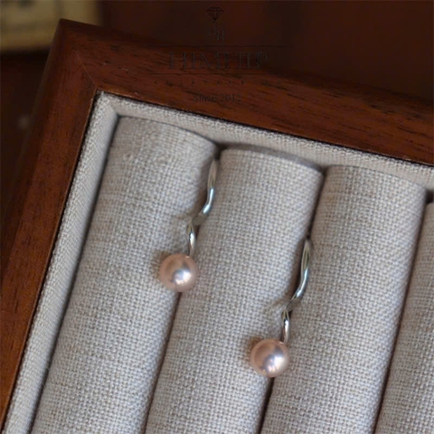 Khuyên Tai Ngắn HimHip HKCC Xoắn Sợi 2.2cm Phối Nụ Trai Thật 5mm