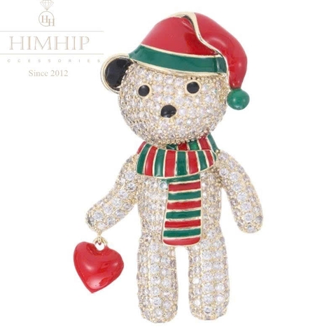 [Noel] Trâm, Ghim Cài Áo HimHip Gấu Đội Mũ Noel Ấm Áp HKCC Đính Phale 4*2,5cm