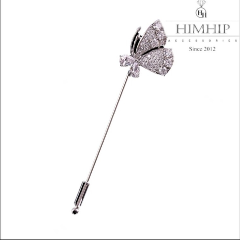 Trâm , Ghim Cài Áo Hình Cánh Bướm Mix Đá Phale Tinh Xảo - 8*2cm - Trắng