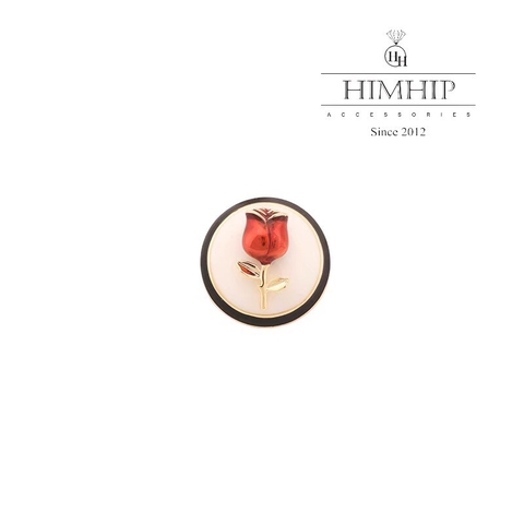 Pin Cài Áo HimHip Vòng Tròn Trắng Mặt Hoa Hồng Đỏ Sang Trọng HKCC Mix Trai
