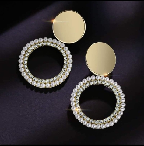 Khuyên Tai Bản To HimHip Mặt Tròn Quý Phái HKCC Đính Phale, Hạt Giả Trai 2.8x5.8cm