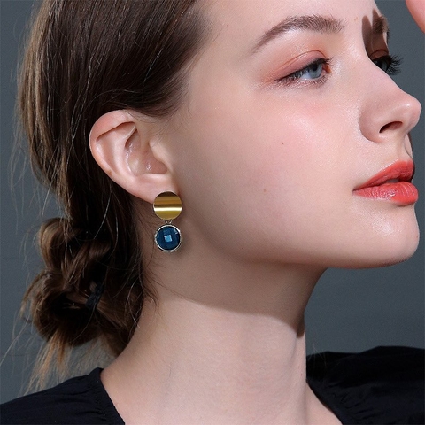 Khuyên Tai Ngắn HimHip Mặt Tròn Sang Trọng HKCC Đính Phale 1.2x3cm