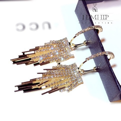 Khuyên Tai Dài HimHip Dải Phale Tam Giác Lấp Lánh HKCC Đính Phale 2x7cm