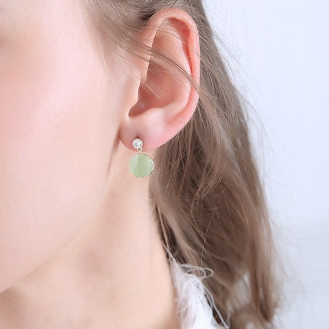 Khuyên Tai Ngắn HimHip Mặt Ngọc Trà Xanh Thanh Lịch HKCC Đính Phale 1x1.7cm