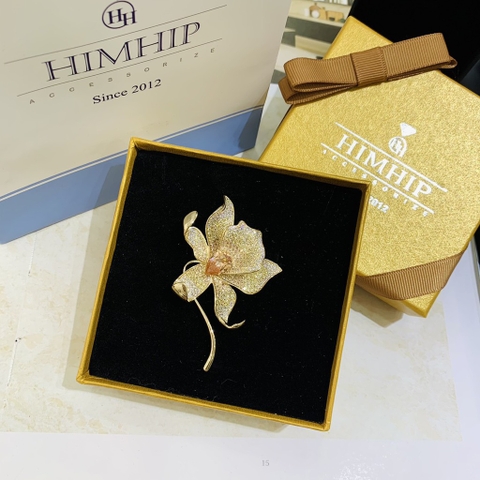 Trâm, Ghim Cài HimHip Hoa Lan Sang Trọng HKCC Đính Đá Sapphire Cam 5*7cm