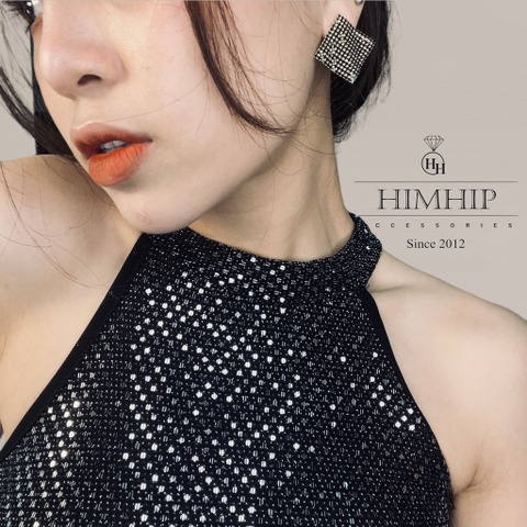 Khuyên Tai Nụ HimHip Hình Thoi Sang Trọng HKCC Đính Phale 3x3cm