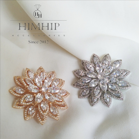 Trâm, Ghim Cài Áo HimHip Hoa Nhiều Cánh Sang Trọng HKCC Đính Phale 4,5cm