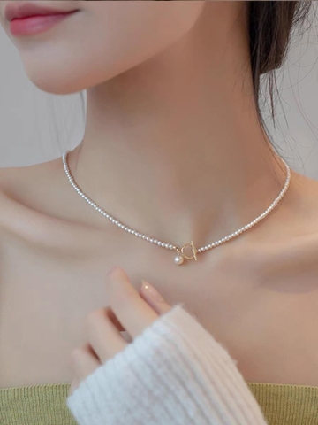 [Thiết Kế] Vòng Cổ HimHip Tinh Thể Ngọc Trai Dáng Trơn Thanh Lịch 38cm