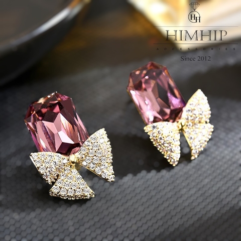 Khuyên Tai Nụ HimHip Thắt Nơ Đáng Yêu HKCC Đính Phale 1.2x2.4cm