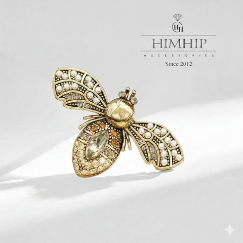 Trâm, Ghim Cài Áo HKCC Con Ong Phale Cánh Cứng Phối Hạt Giả Trai 3.2*5.2cm