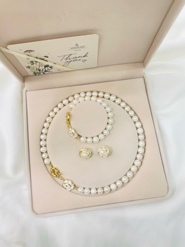 Set Vòng Cổ,Vòng Tay,Khuyên Tai Ngọc Trai Thật Mix Hoa Hồng Cao Cấp Sang Trọng Kèm Hộp Nhung ( không tách set)