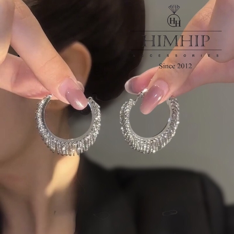 Khuyên Tai Ngắn HimHip Vòng Tròn Kết Hợp Các Vòng Rung Rinh Nhỏ Sang Trọng HKCC 3.5x3cm
