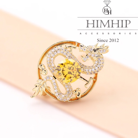 Trâm, Ghim Cài Áo HimHip Rồng Vàng Sang Trọng HKCC Đính Phale 2*3,5cm