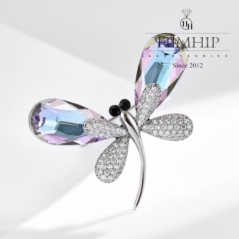 Trâm, Ghim Cài Áo HimHip Chuồn Chuồn Cánh Ombre Xanh Tím Thanh Lịch HKCC Đính Phale 3,9*4,7cm