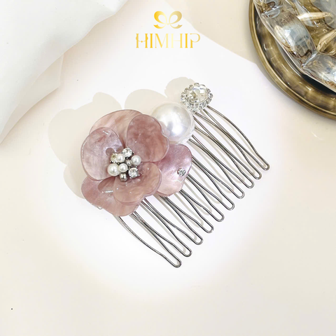 Xước Tóc HimHip HKCC Hoa Mẫu Đơn Nụ Phale Gắn Hạt Giả Trai 10 Răng 6.5x6.5cm