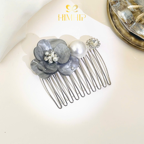 Xước Tóc HimHip HKCC Hoa Mẫu Đơn Nụ Phale Gắn Hạt Giả Trai 10 Răng 6.5x6.5cm