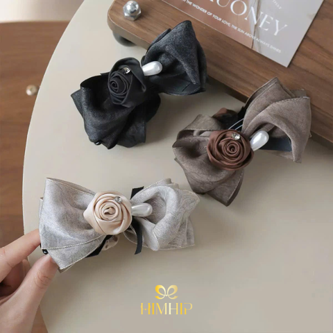 Kẹp Móc Dọc HimHip Glass-filled Nylon Nơ Vải Hạt Giả Trai Đính Hoa Hồng Nhỏ 11x6cm