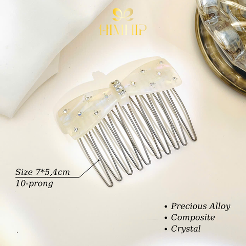 Xước Tóc HimHip HKCC Nơ Composite Ánh Xà Cừ Gắn Phale 10 Răng 7x5.4cm