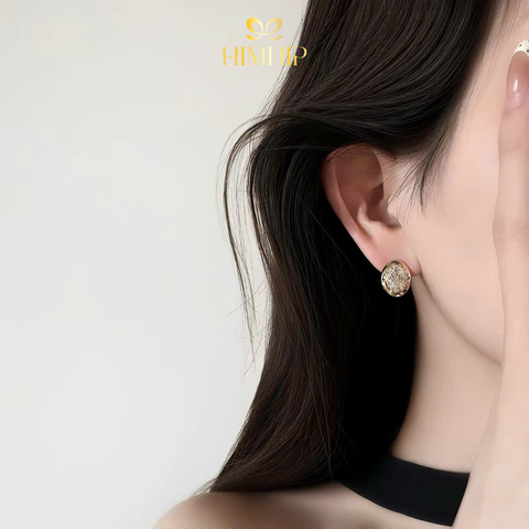 Khuyên Tai Nụ HimHip HKCC Lưới Đá Phale Cổ Điển 1.4x1.1cm