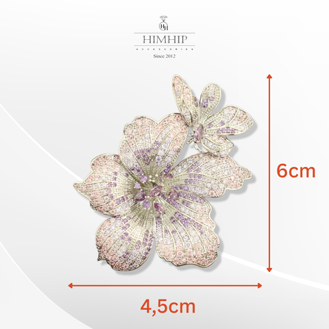 Trâm, Ghim Cài Áo HimHip HKCC Hoa Lay Ơn Nụ Phale Tím Phối Bướm Nhỏ 6*4.5cm