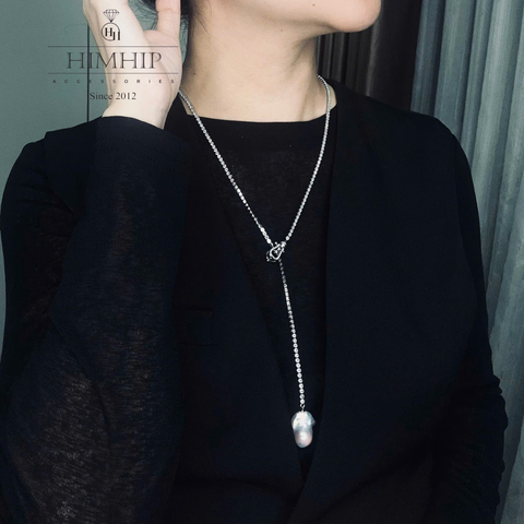 Vòng Cổ HimHip Minimal Pearl Lariat Mặt Trai Dị Phối Dây Phale 3ly Lấp Lánh 60cm Kèm Hộp