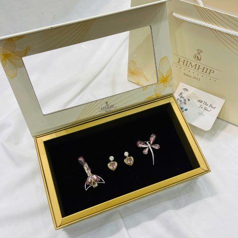 Set Quà Valentine 8/3 HimHip Khuyên Tai, Cài Áo & Kẹp Mái Kèm Túi Hộp Thiệp - 1175