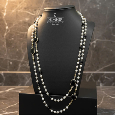 Vòng Cổ Thời Trang Himhip Hạt Giả Trai Phối Đá Đen Cổ Điển 132cm