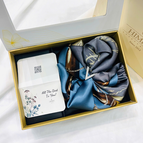 Set Quà HimHip Khăn Lụa Cao Cấp 65x65cm & Cài Khăn Kèm Túi Hộp Thiệp - 1254
