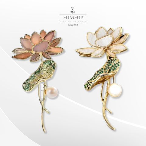 Trâm, Ghim Cài Áo HimHip Hoa Sen Duyên Dáng HKCC Đính Trai 6*3cm HPBD