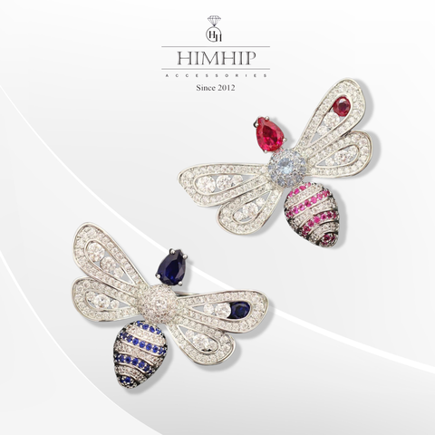 Trâm, Ghim Cài Áo HKCC Con Ong Nhỏ 3 Đốt Phối Đá Phale Lấp Lánh 3*4cm